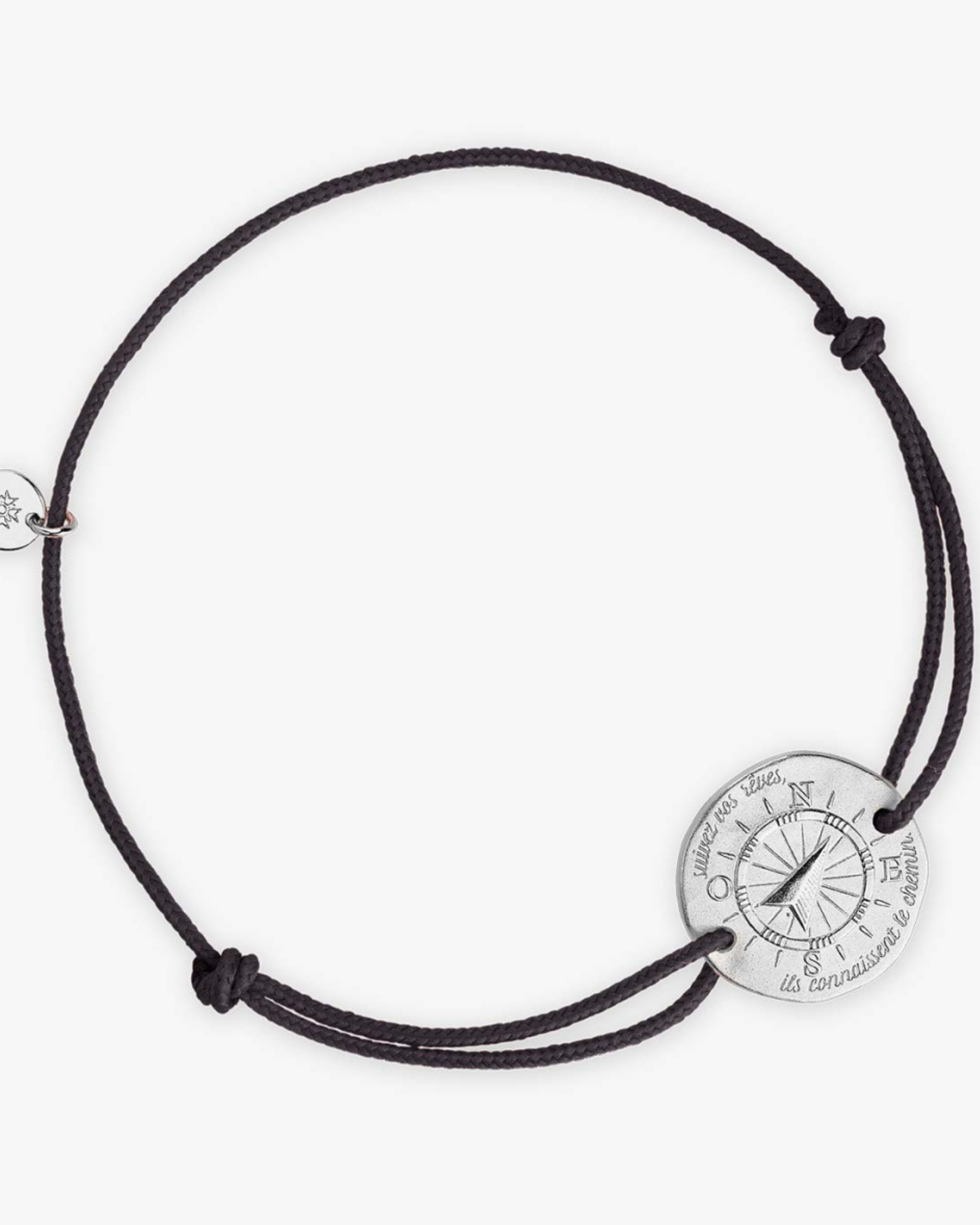 Bracelet Cordon Argent Boussole - Noir