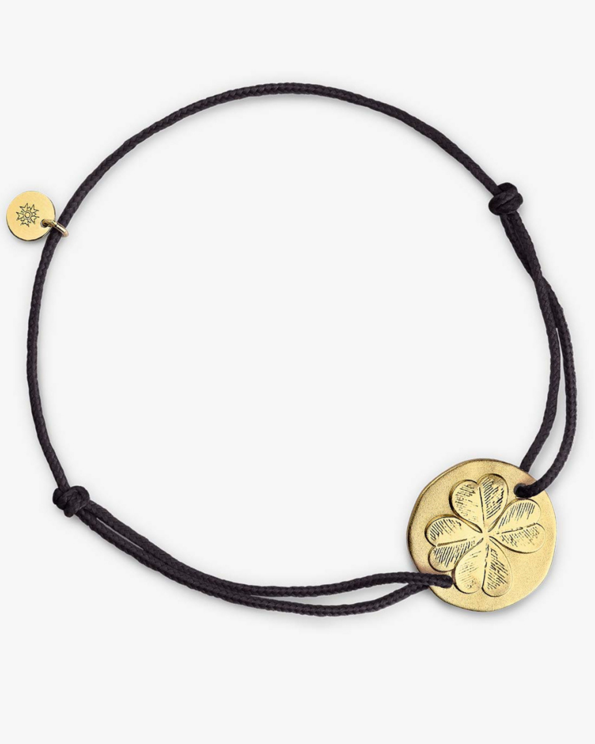 Bracelet Cordon Vermeil Trèfle - Noir