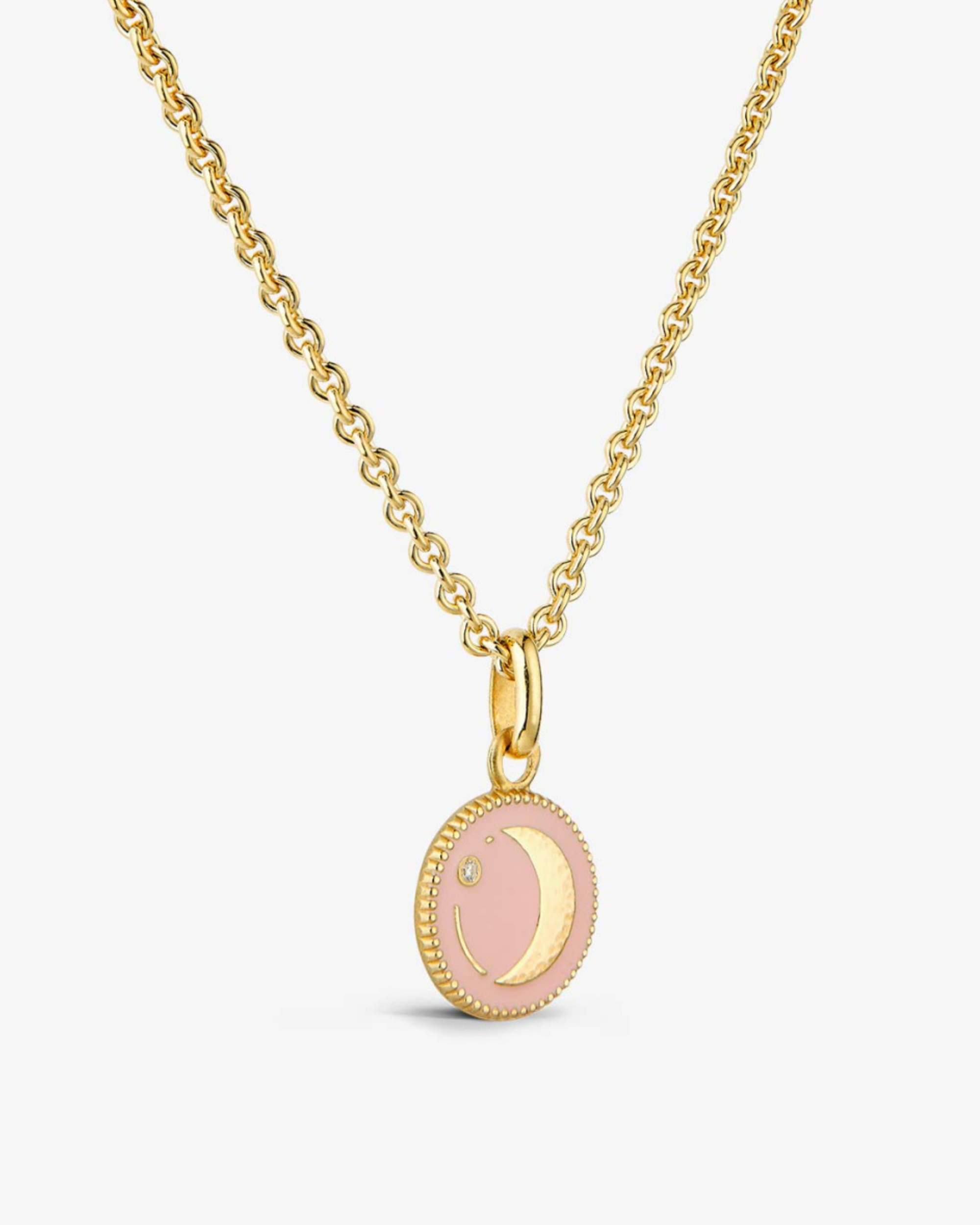 Pendentif Or Jaune & Diamant Lune - Rose Poudré