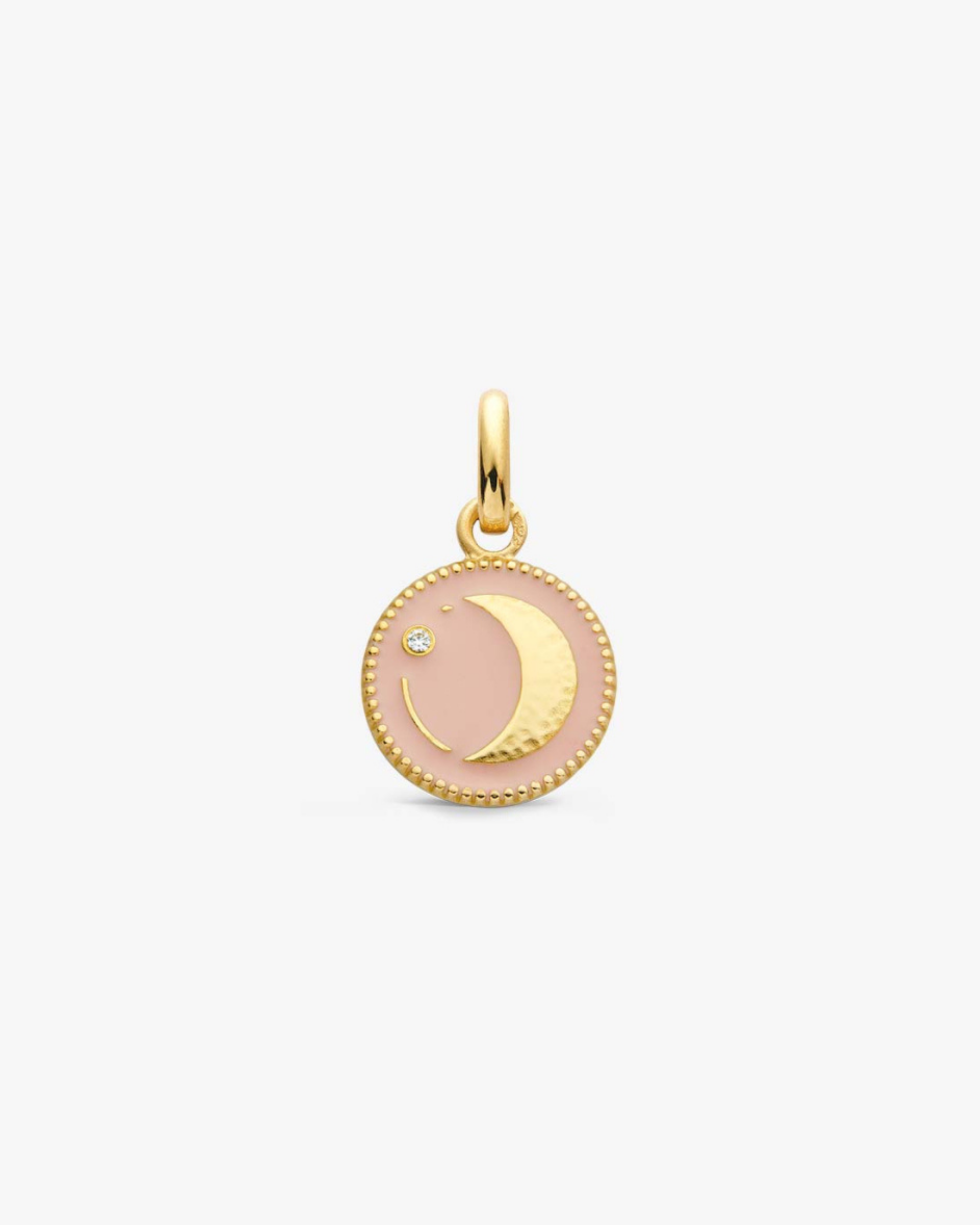 Pendentif Or Jaune & Diamant Lune - Rose Poudré