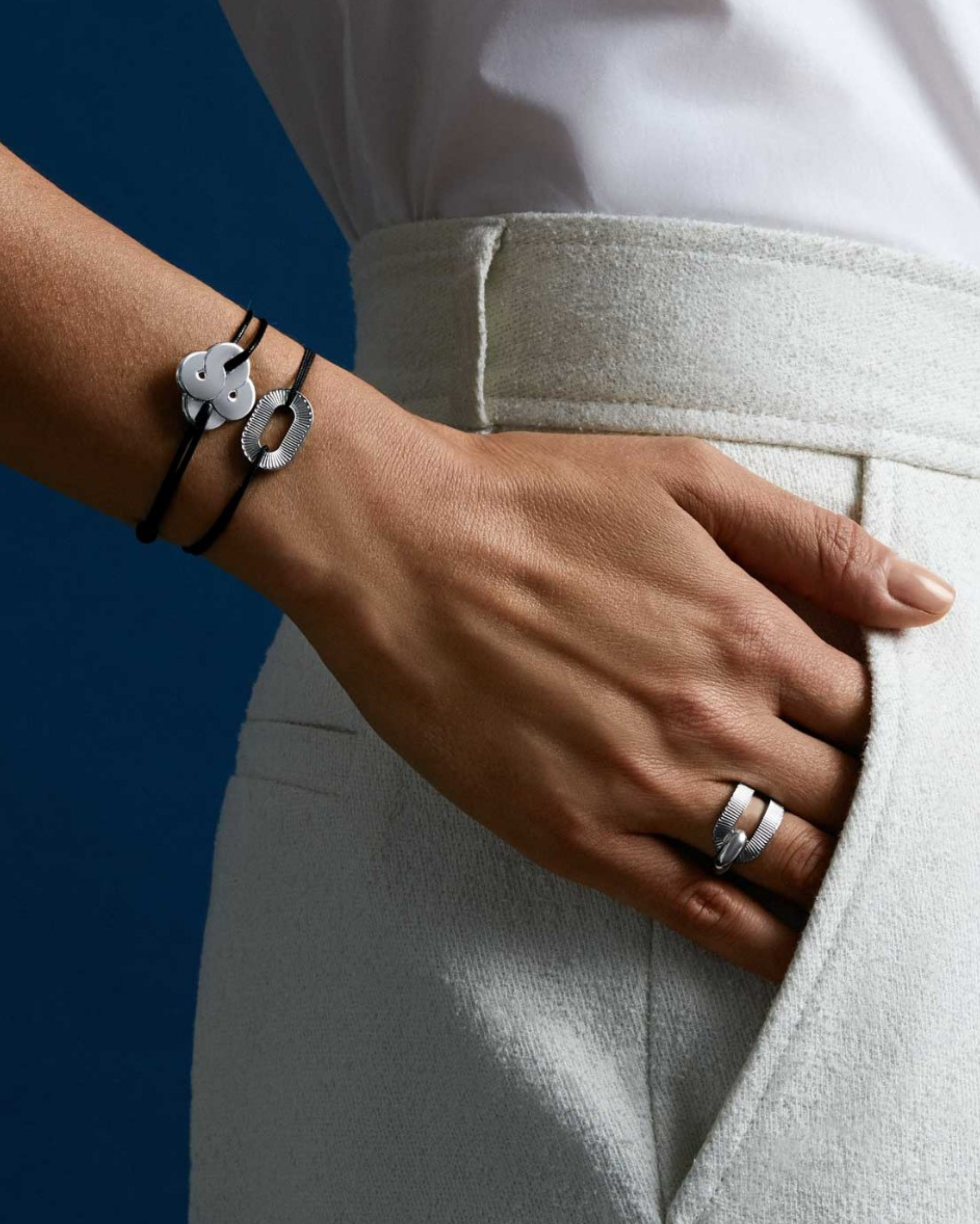 Bracelet Cordon Argent Ruban - Noir