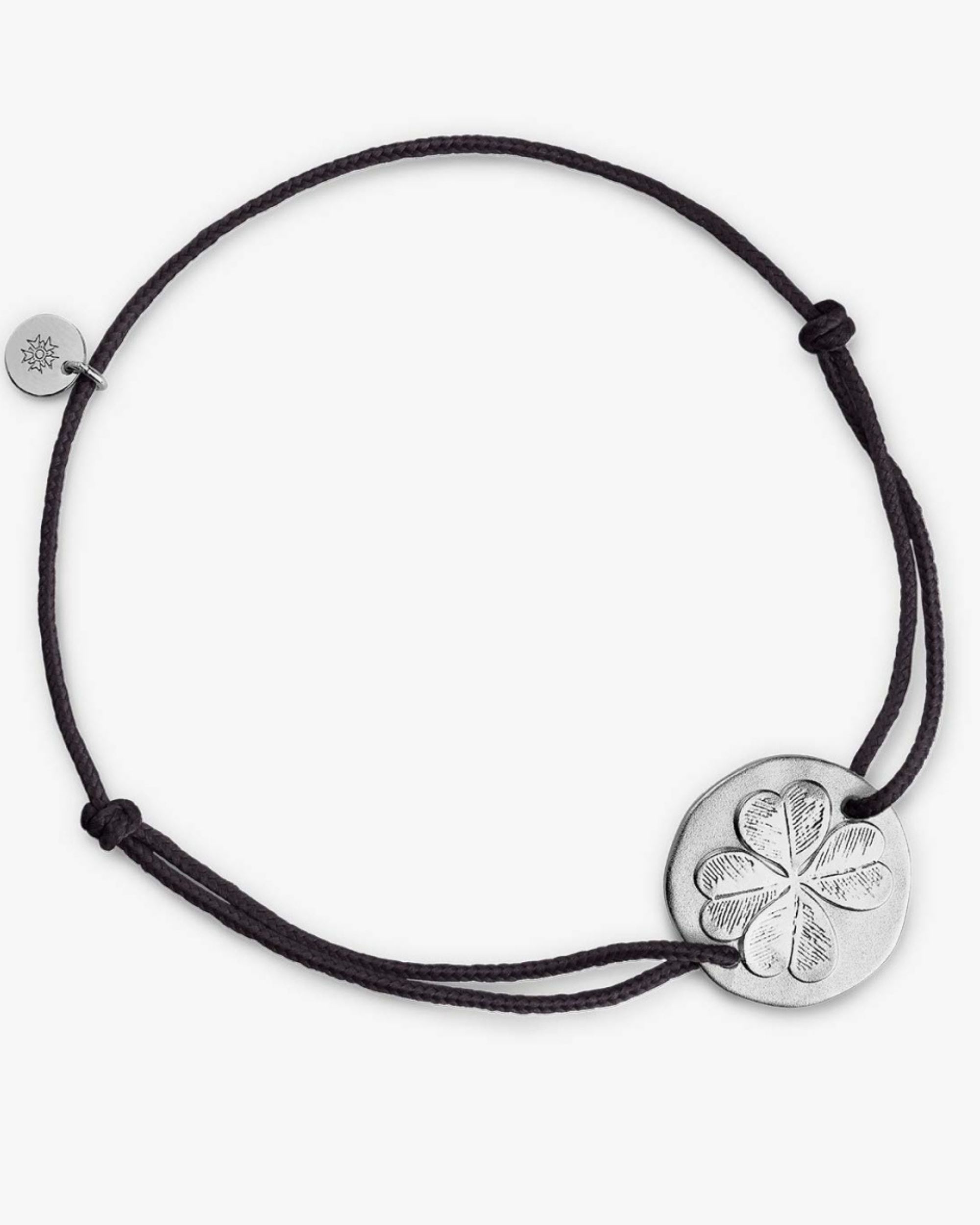 Bracelet Cordon Argent Trèfle - Noir